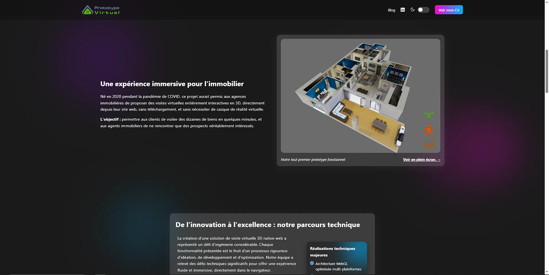 Landing page du projet Prototype Virtuel
